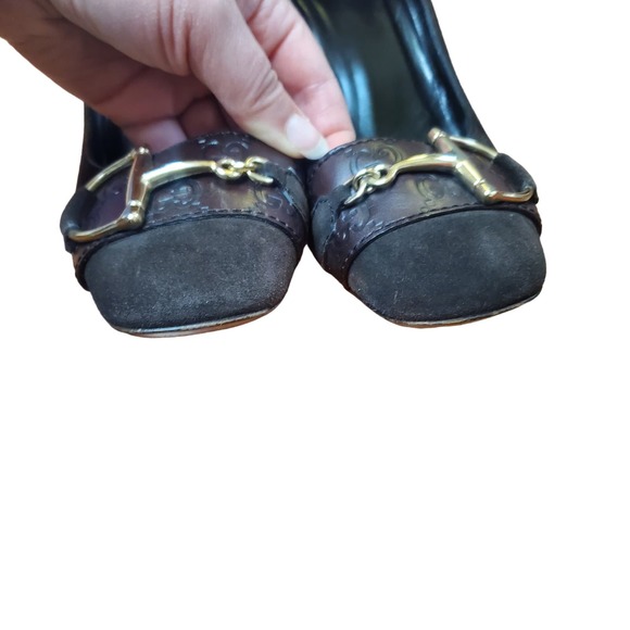 Gucci Horsebit Accented Suede and Embossed Leather Pumps Heels Guccissima 7.5 B - Picture 14 of 16